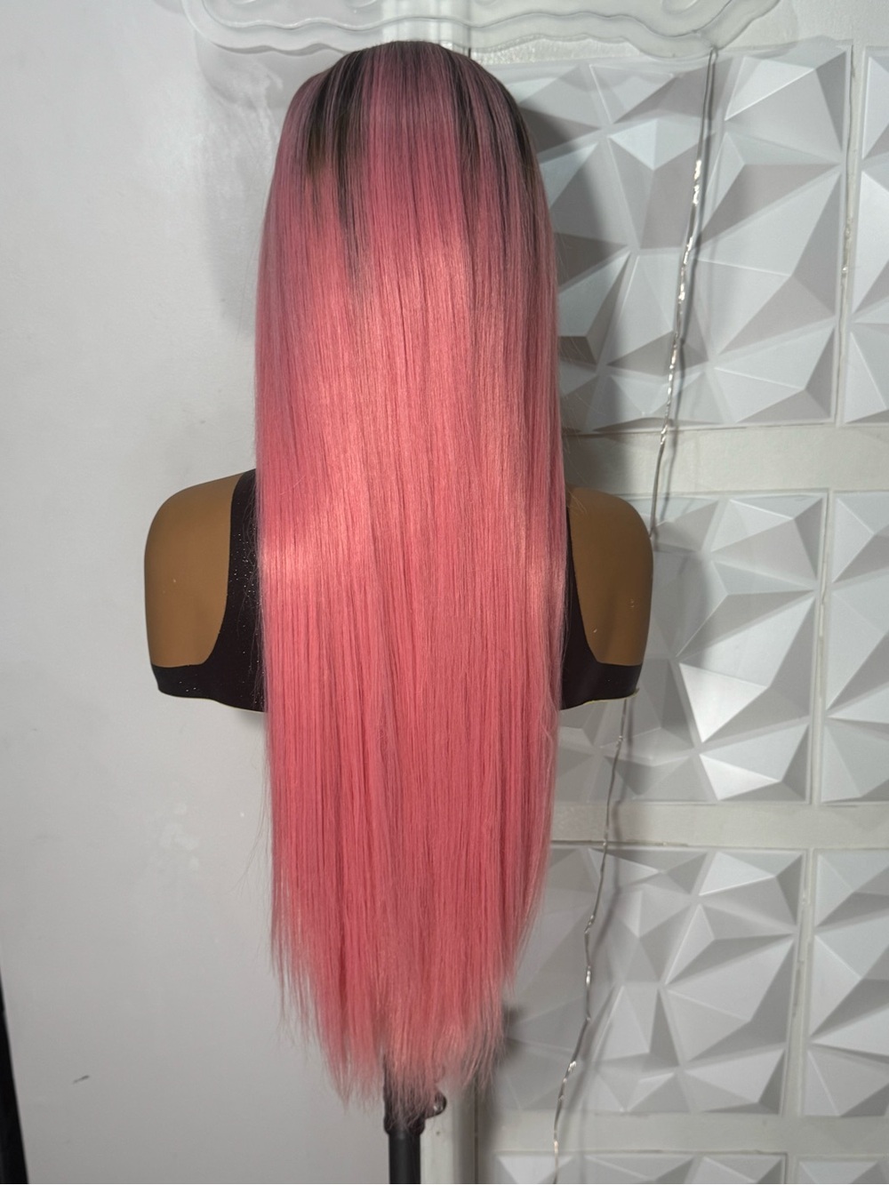 26” Pink Human Hair Blend Wig | Long Straight Heat-Friendly Closure Wig